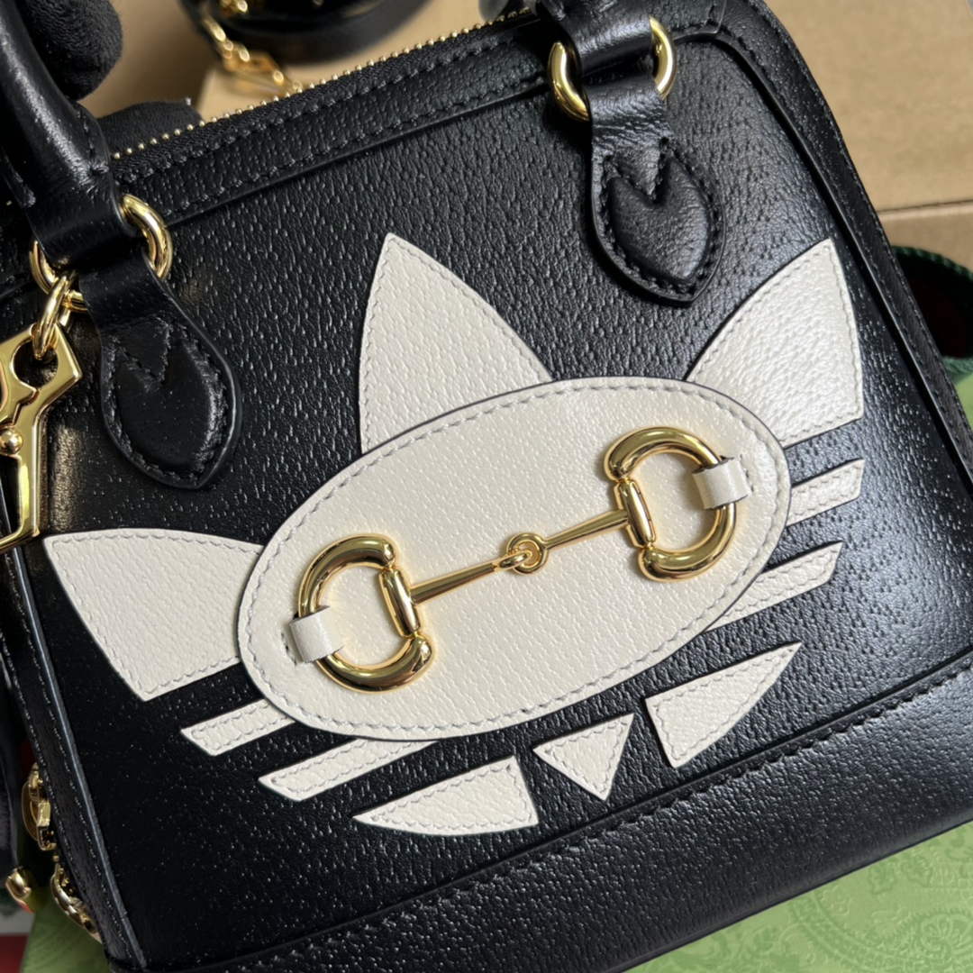 Adidas x Gucci 677212 Horsebit 1955 mini bag Black and white leather - Default Title - View 5