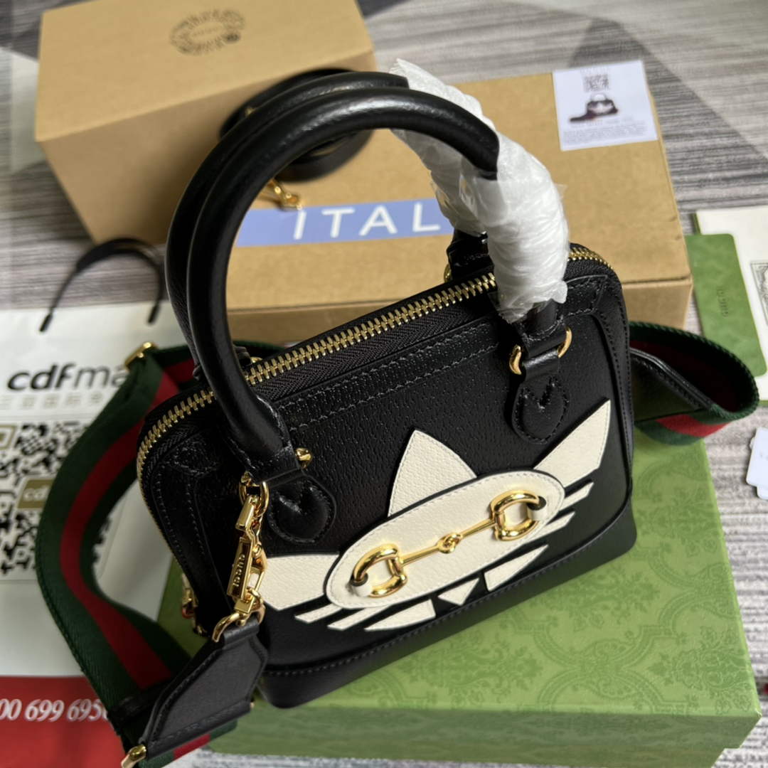 Adidas x Gucci 677212 Horsebit 1955 mini bag Black and white leather - Default Title - View 7
