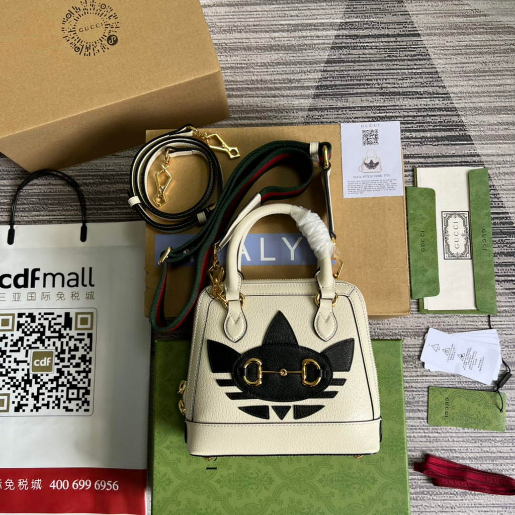 Adidas  x Gucci 677212 Horsebit 1955 mini bag white and Black leather