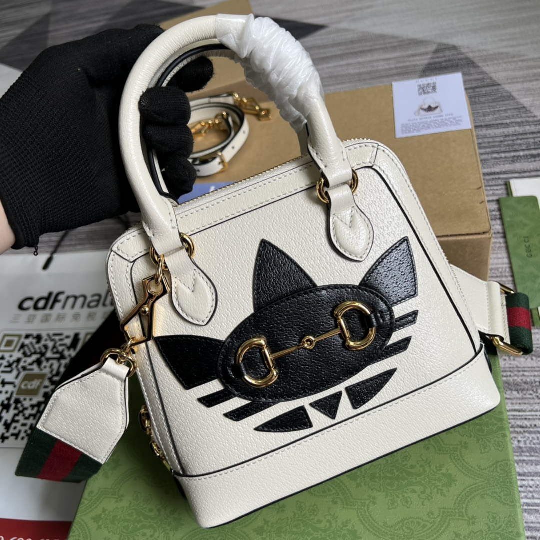 Adidas  x Gucci 677212 Horsebit 1955 mini bag white and Black leather - Default Title - View 1