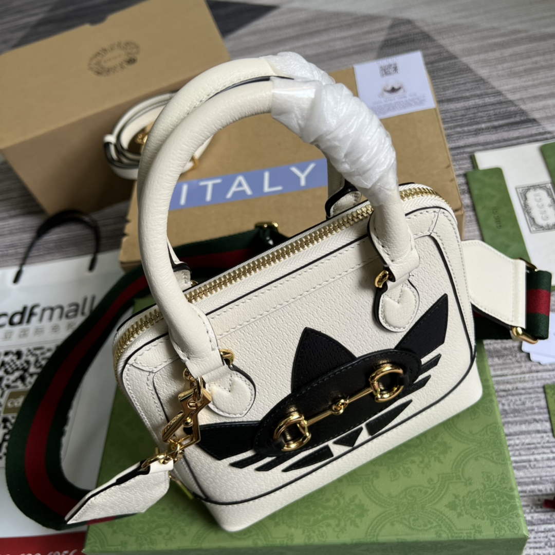 Adidas  x Gucci 677212 Horsebit 1955 mini bag white and Black leather - Default Title - View 5
