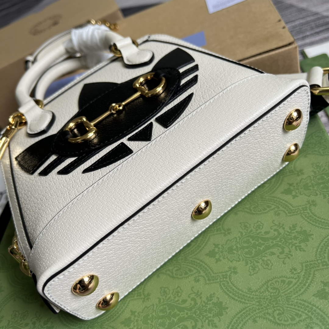 Adidas  x Gucci 677212 Horsebit 1955 mini bag white and Black leather - Default Title - View 7