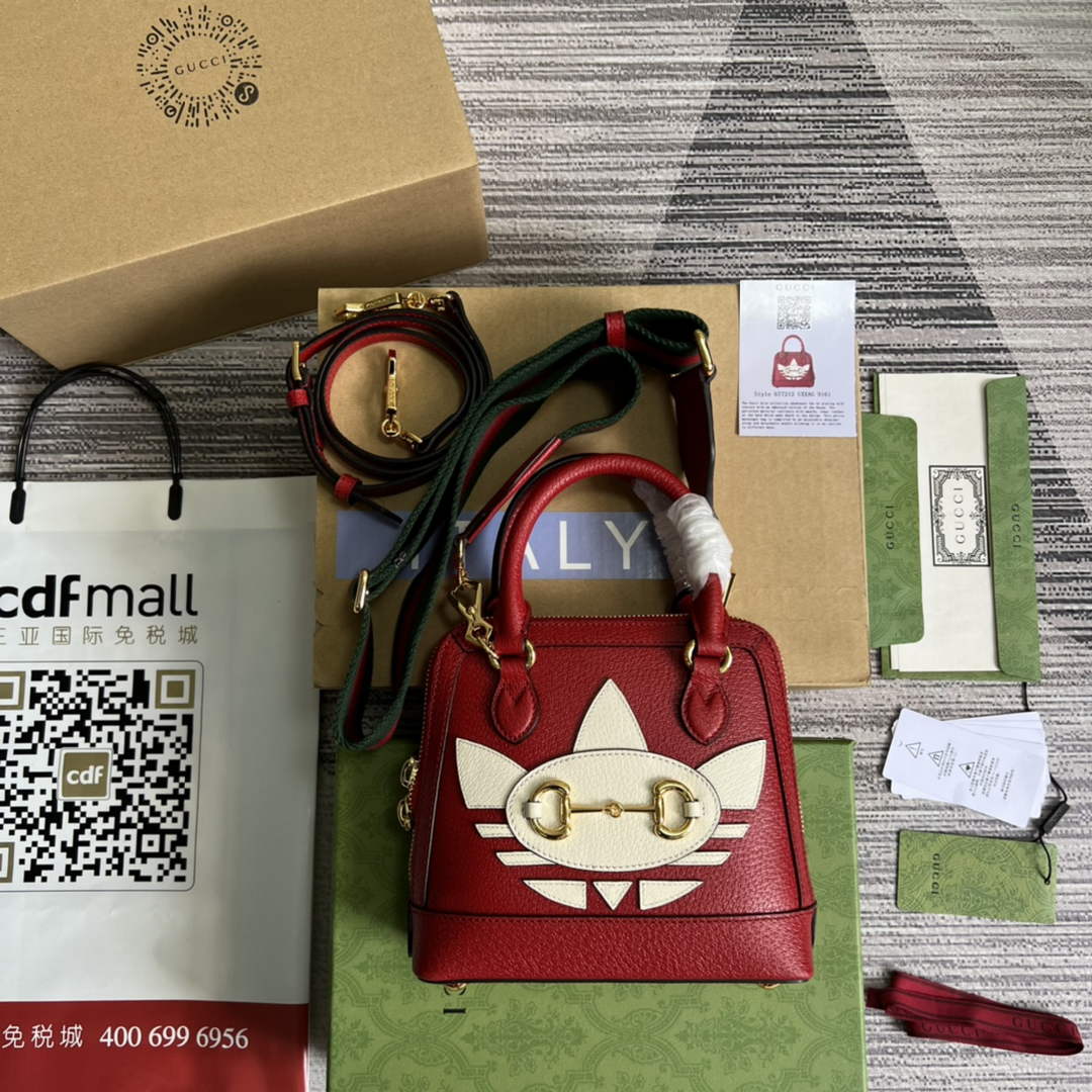 Adidas x Gucci 677212 Horsebit 1955 mini bag red and white leather - Default Title - View 2