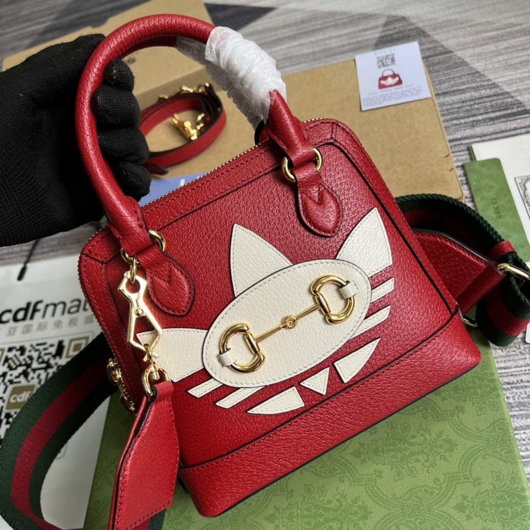 Adidas x Gucci 677212 Horsebit 1955 mini bag red and white leather - Default Title - View 1