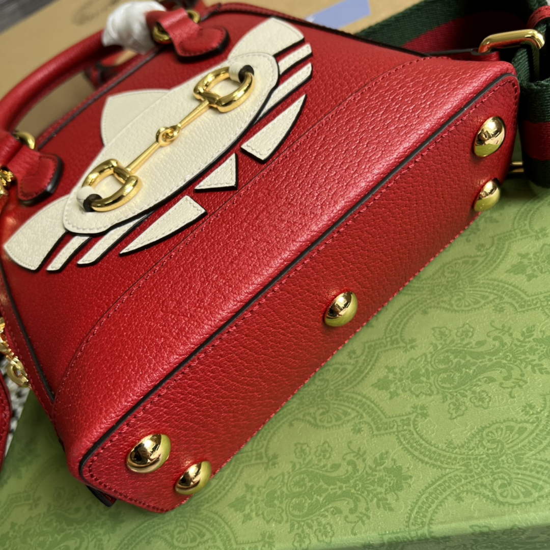 Adidas x Gucci 677212 Horsebit 1955 mini bag red and white leather - Default Title - View 6