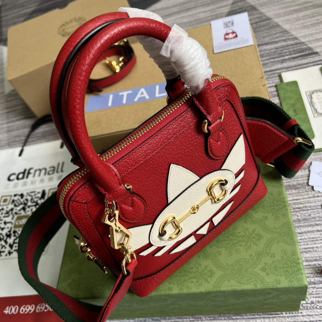 Adidas x Gucci 677212 Horsebit 1955 mini bag red and white leather - Default Title - View 7