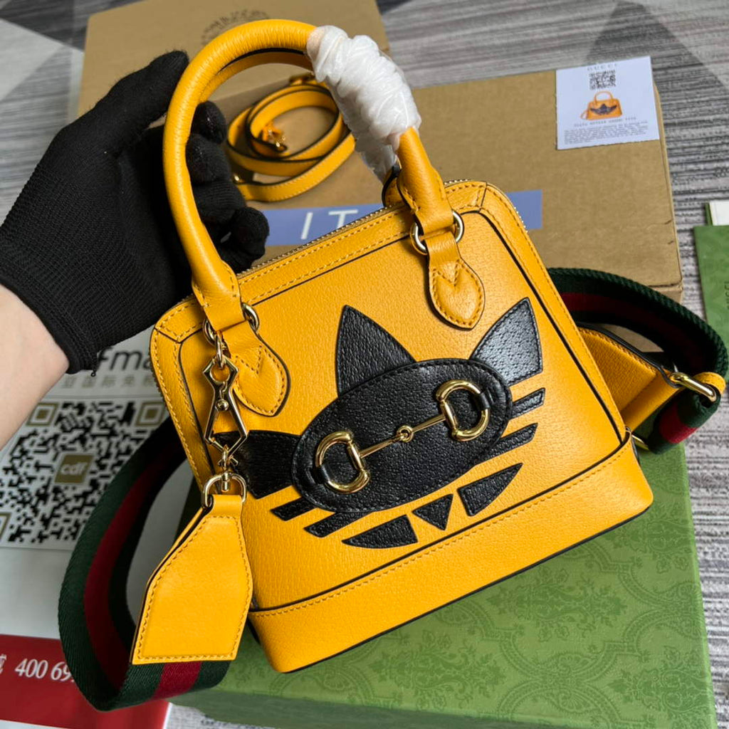 Adidas x Gucci 677212 Horsebit 1955 mini bag Yellow and black leather