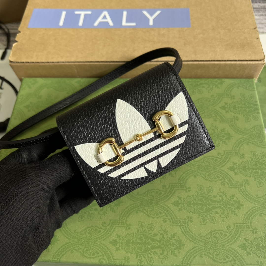 Adidas x Gucci card case with Horsebit 702248 Black and off-white leather - Default Title - View 1