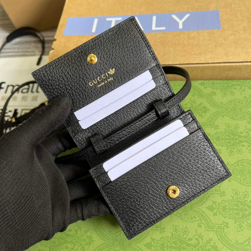 Adidas x Gucci card case with Horsebit 702248 Black and off-white leather