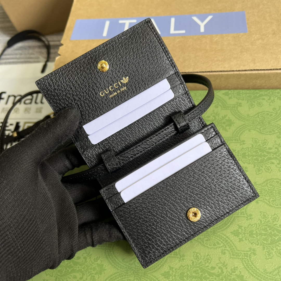 Adidas x Gucci card case with Horsebit 702248 Black and off-white leather