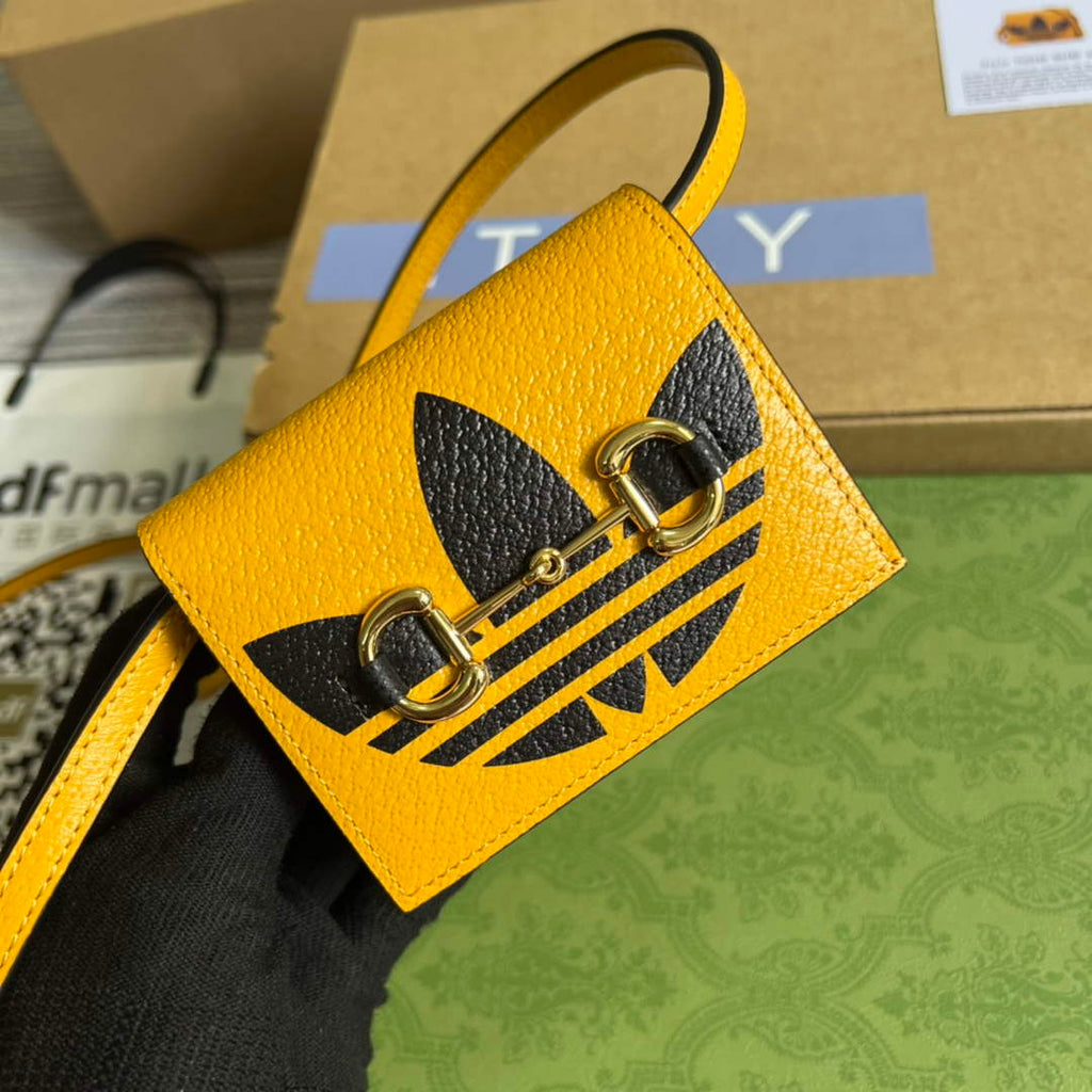 Adidas x Gucci card case with Horsebit 702248 Off-black and yellow leather
