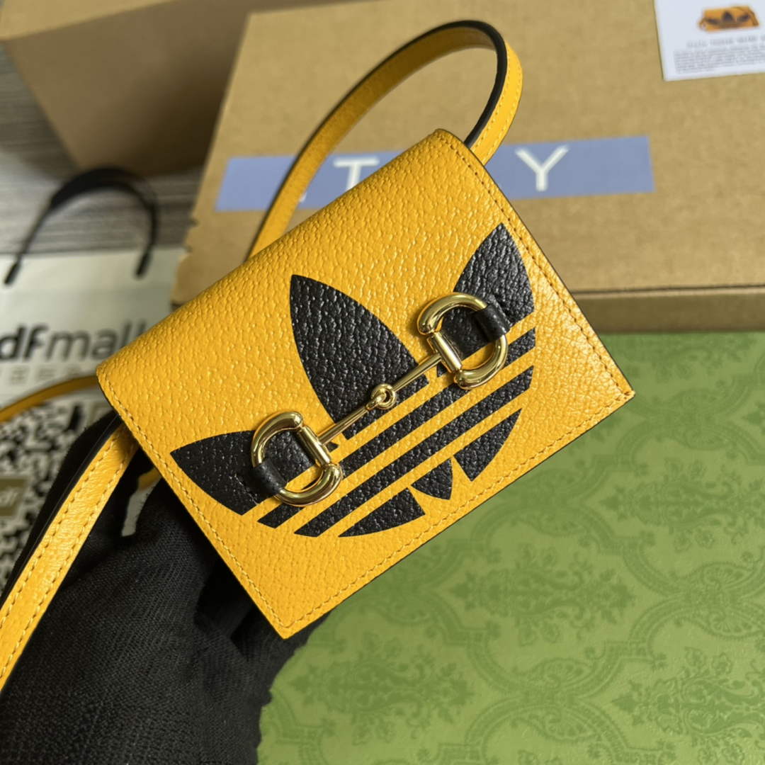 Adidas x Gucci card case with Horsebit 702248 Off-black and yellow leather