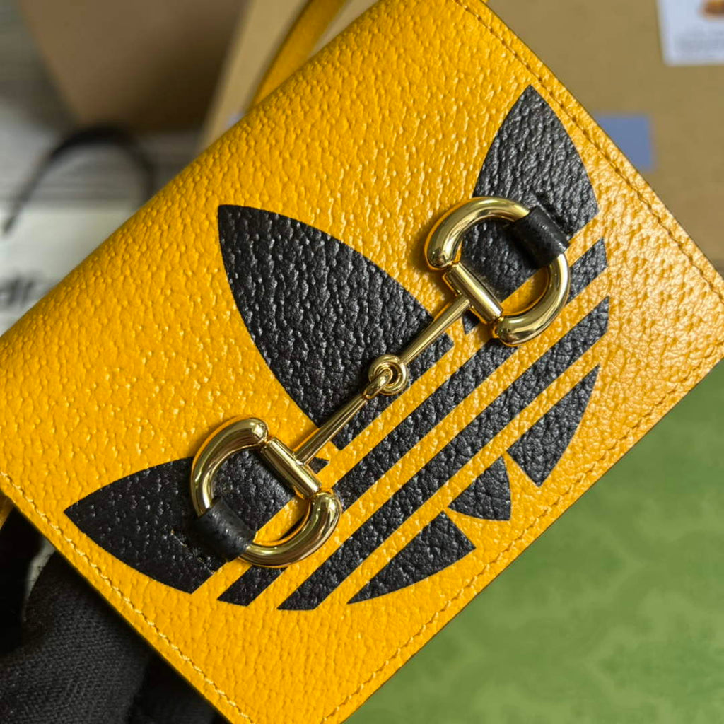 Adidas x Gucci card case with Horsebit 702248 Off-black and yellow leather