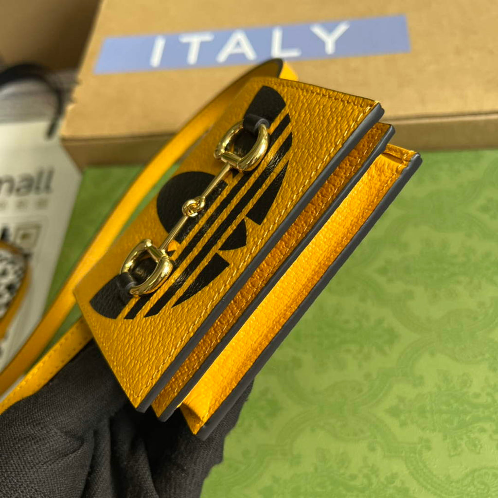 Adidas x Gucci card case with Horsebit 702248 Off-black and yellow leather