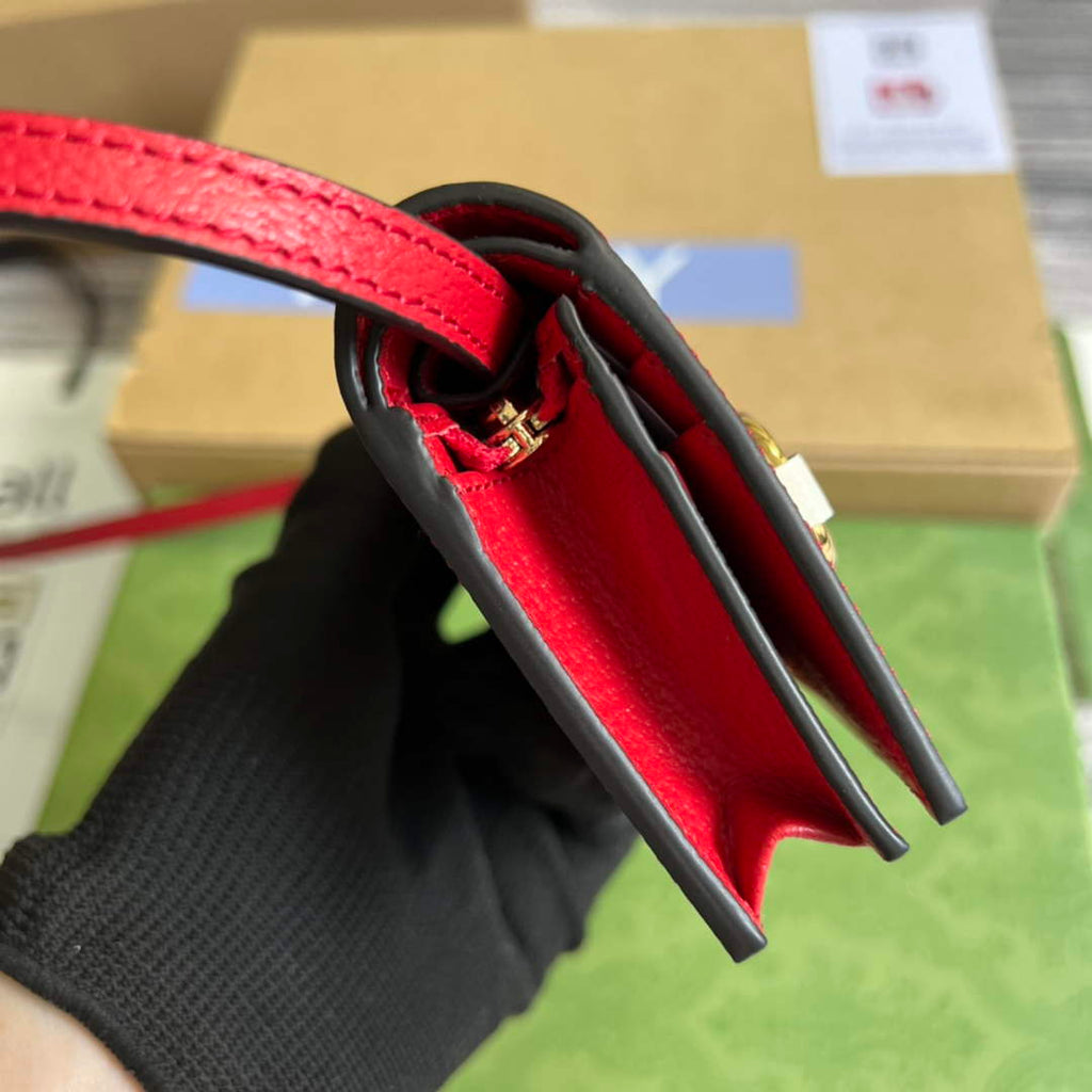 Adidas x Gucci card case with Horsebit 702248 Off-white and red leather