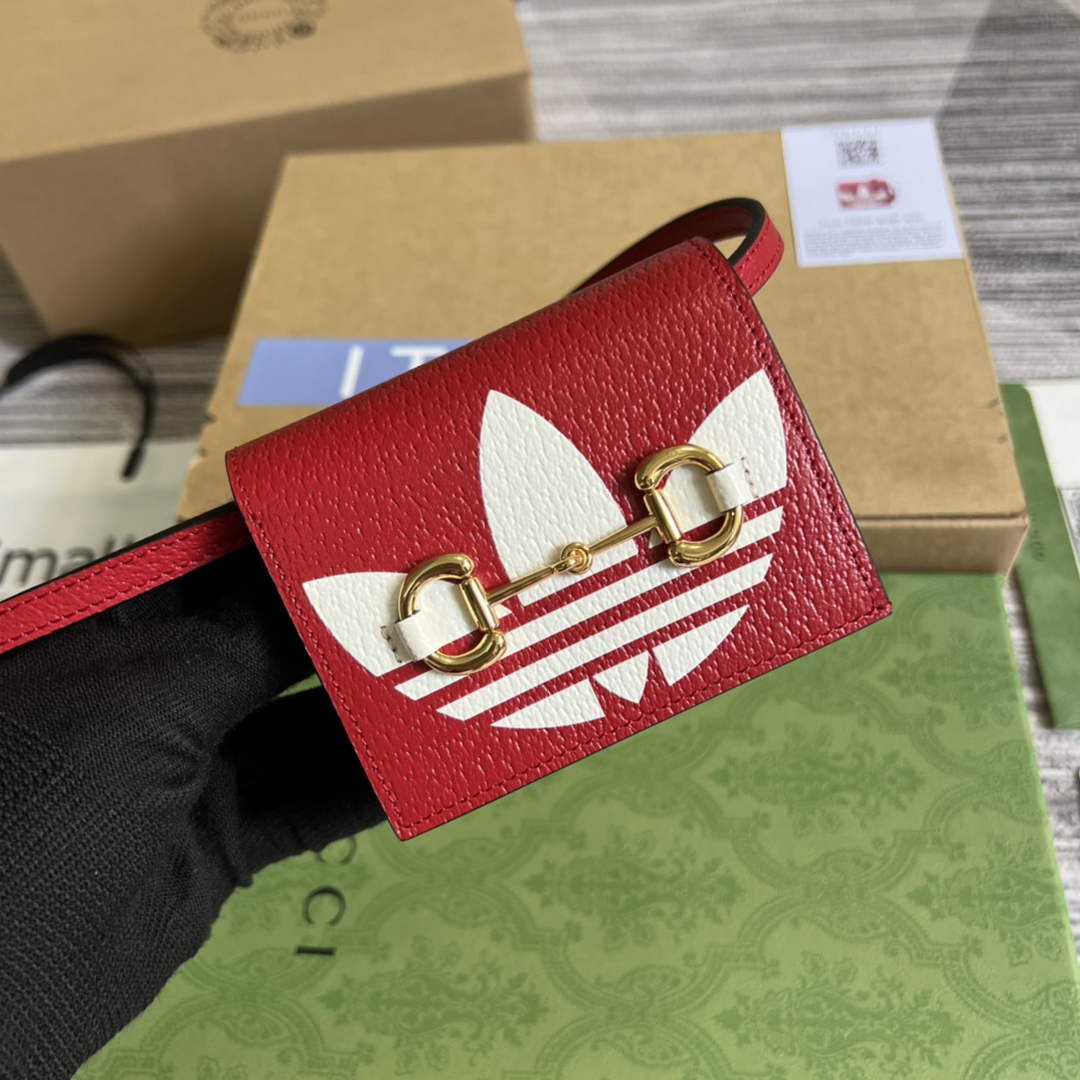 Adidas x Gucci card case with Horsebit 702248 Off-white and red leather - Default Title - View 1