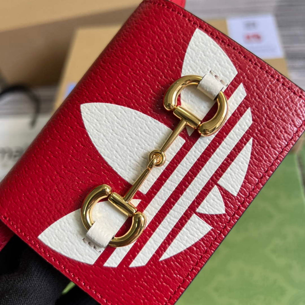 Adidas x Gucci card case with Horsebit 702248 Off-white and red leather