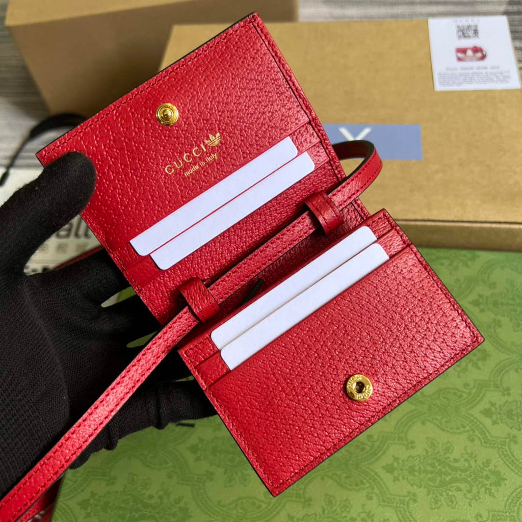 Adidas x Gucci card case with Horsebit 702248 Off-white and red leather