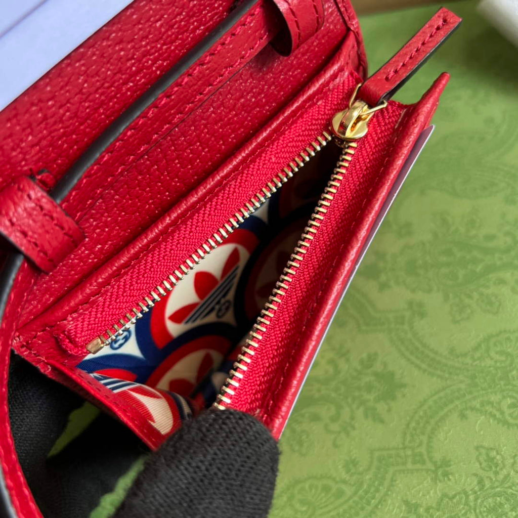 Adidas x Gucci card case with Horsebit 702248 Off-white and red leather