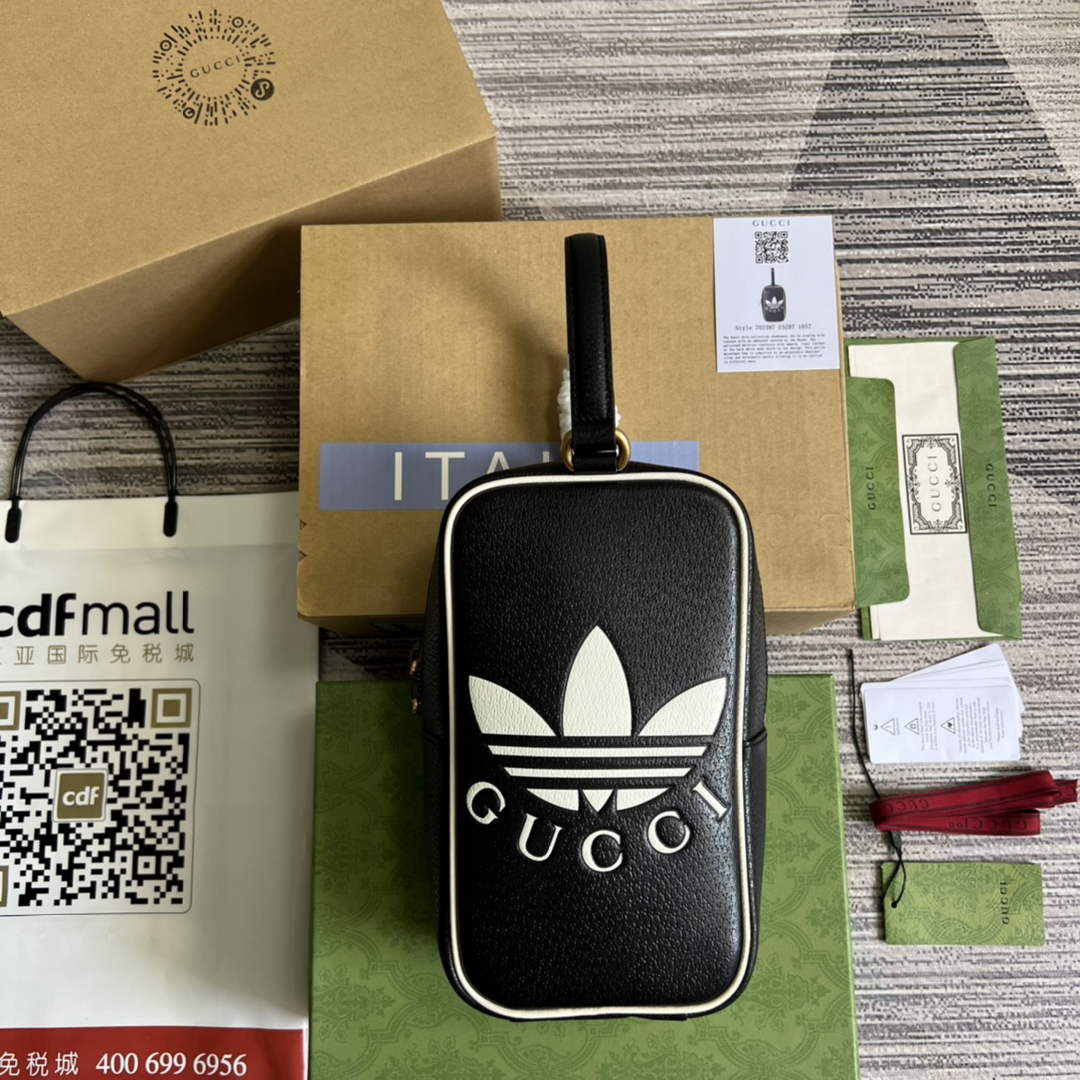 Adidas x Gucci mini top handle bag 702387 Black leather
