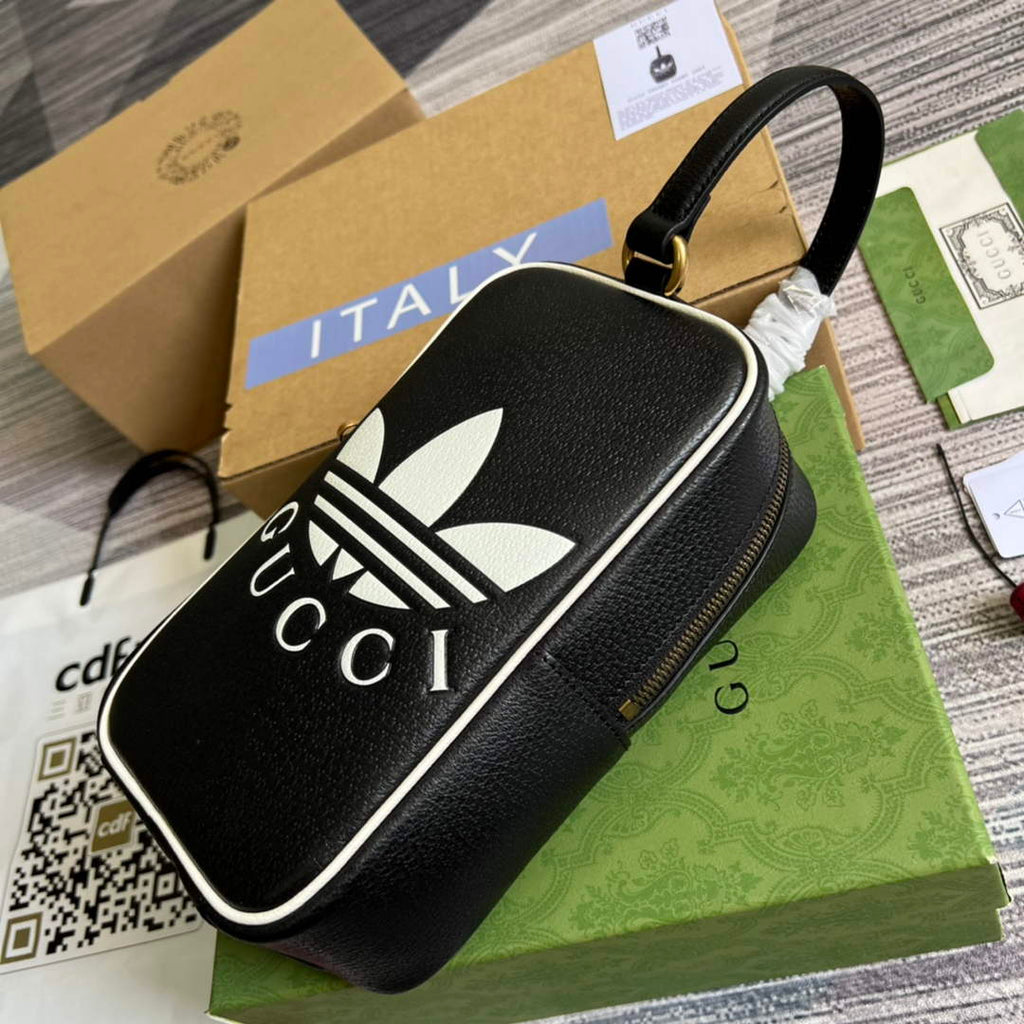 Adidas x Gucci mini top handle bag 702387 Black leather