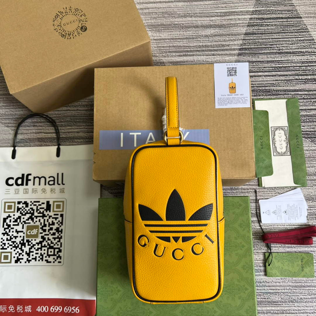 Adidas x Gucci mini top handle bag 702387 Yellow leather