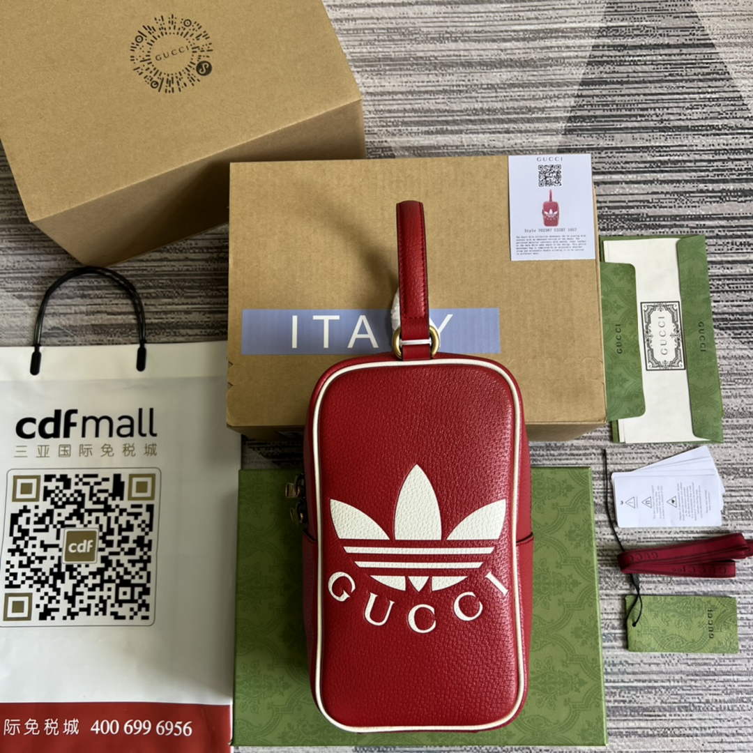 Adidas x Gucci mini top handle bag 702387 Red leather