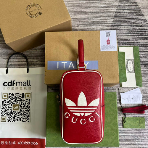 Adidas x Gucci mini top handle bag 702387 Red leather