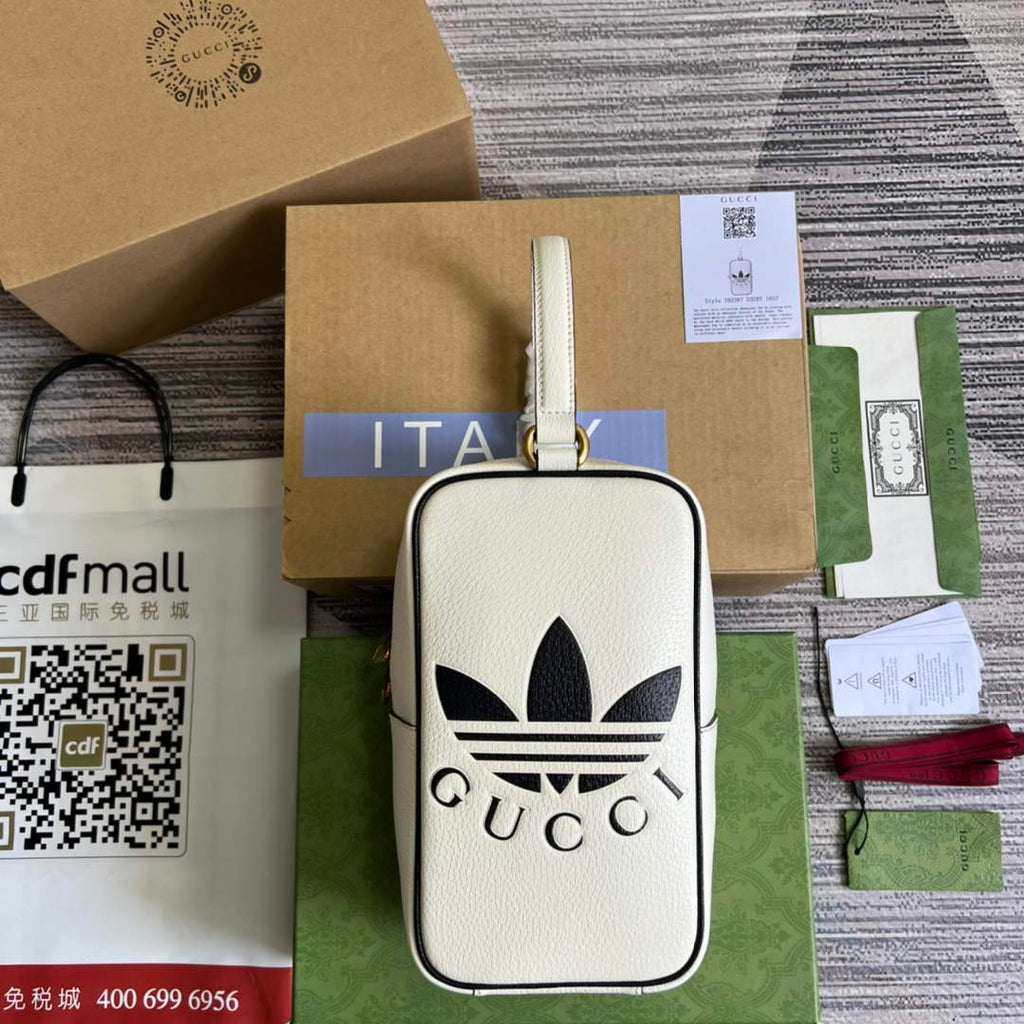 Adidas x Gucci mini top handle bag 702387 White leather