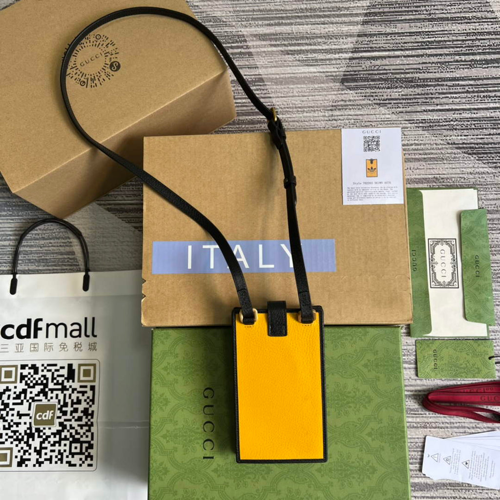 Adidas x Gucci phone case 702203 Off-black and yellow leather