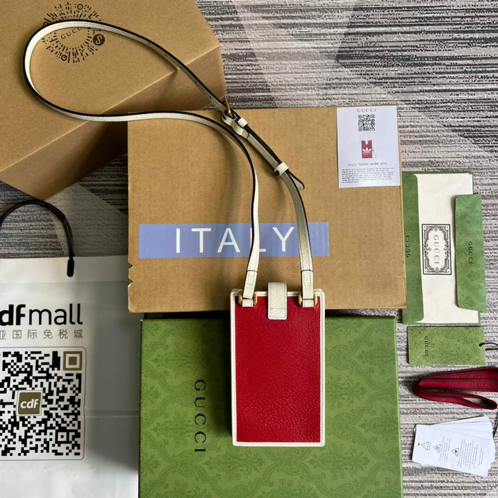 Adidas x Gucci phone case 702203 Red and off-white leather