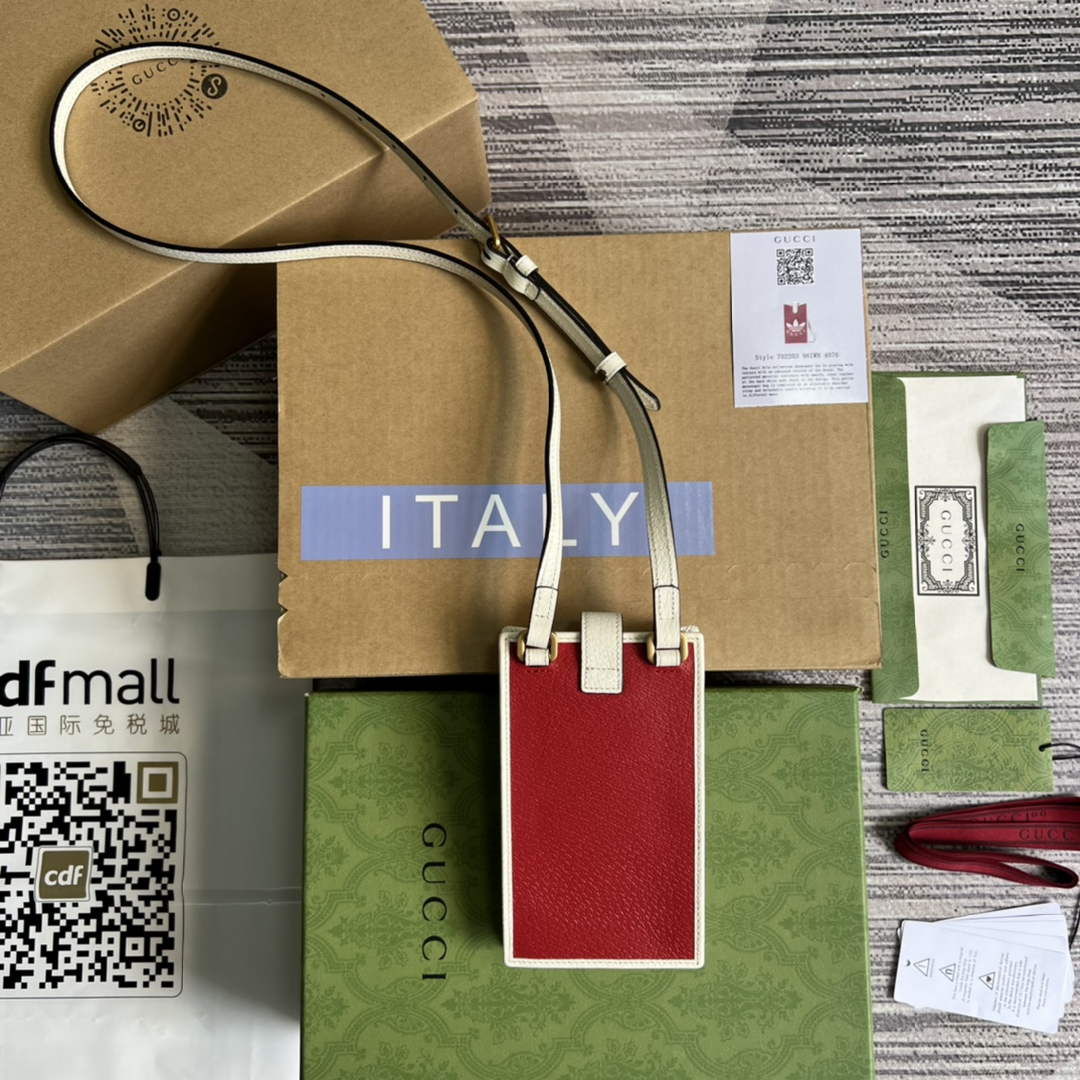 Adidas x Gucci phone case 702203 Red and off-white leather