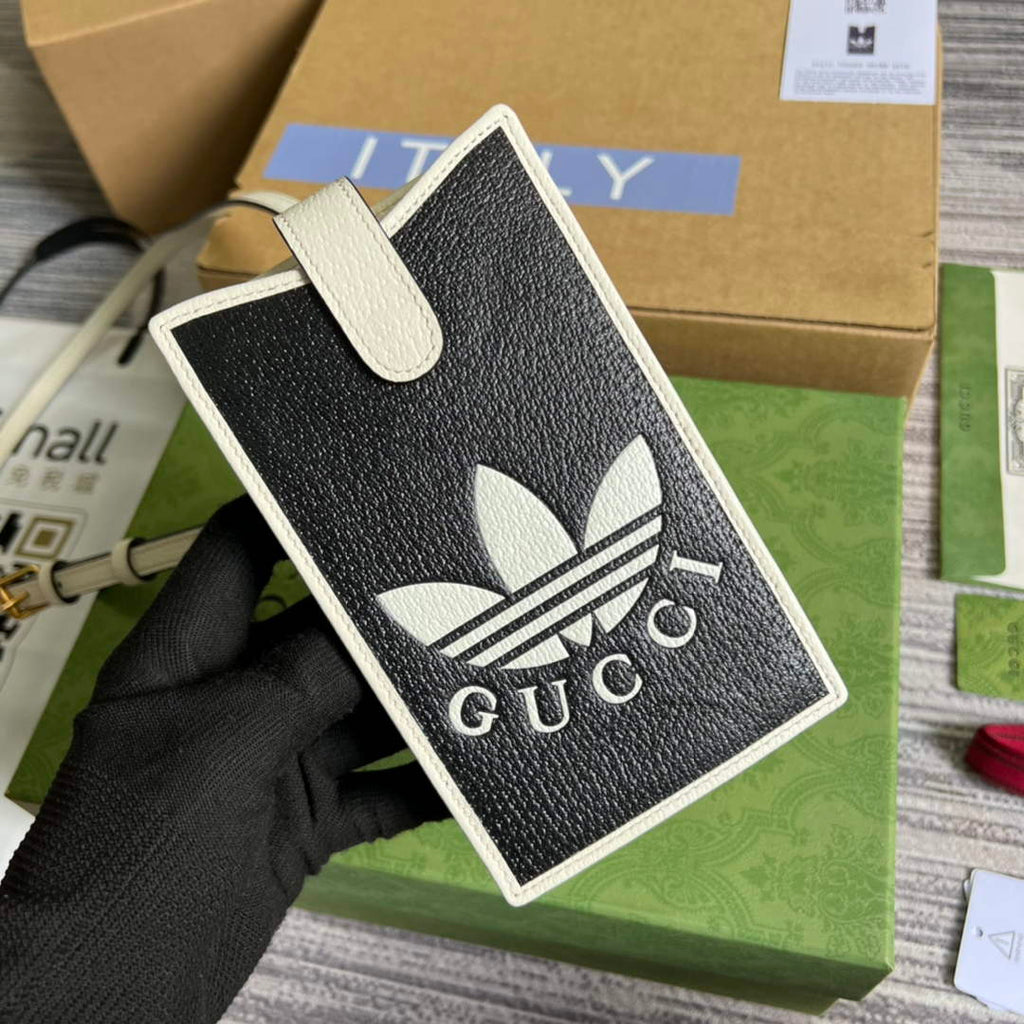 Adidas x Gucci phone case 702203 Black and off-white leather