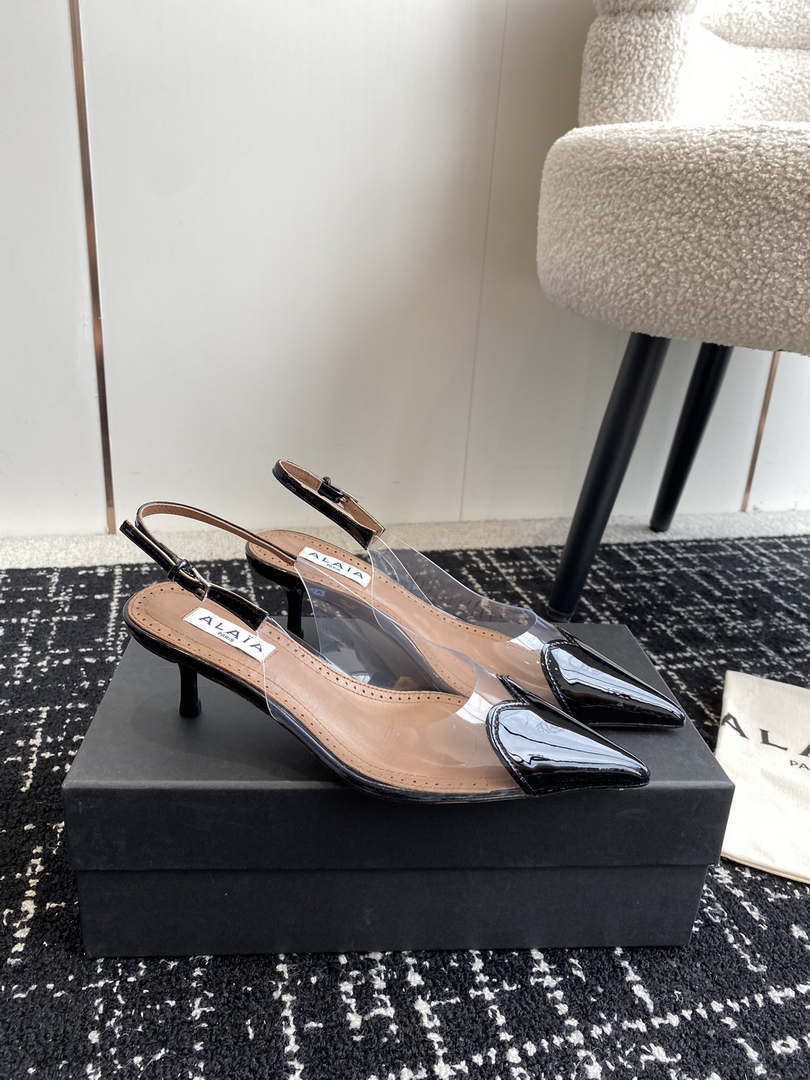 Alaia Women's AA3E057CK150 C?ur 55 PU and patent-leather slingback pumps Black