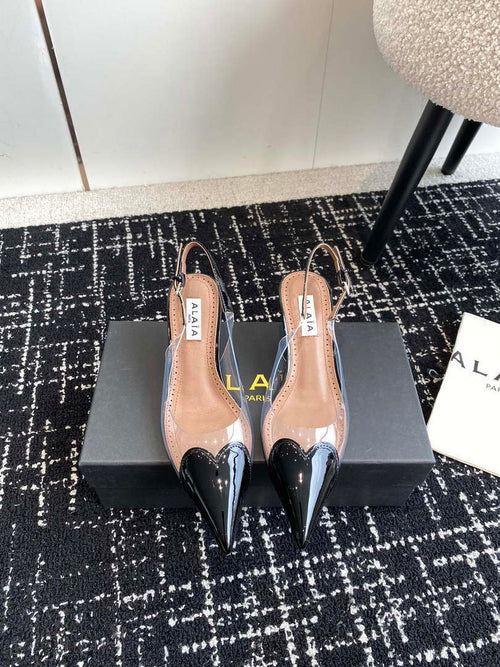Alaia Women's AA3E057CK150 C?ur 55 PU and patent-leather slingback pumps Black