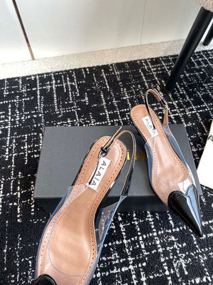 Alaia Women's AA3E057CK150 C?ur 55 PU and patent-leather slingback pumps Black - Euro 35=US 4 - View 7