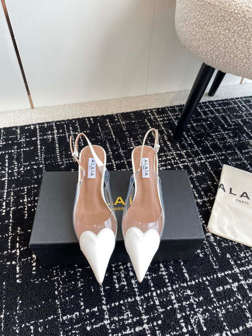Alaia Women's AA3E057CK150 C?ur 55 PU and patent-leather slingback pumps White