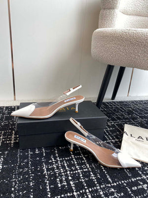 Alaia Women's AA3E057CK150 C?ur 55 PU and patent-leather slingback pumps White - Euro 35=US 4 - View 3