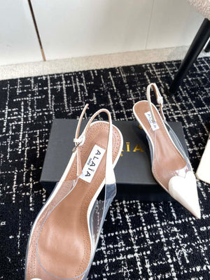 Alaia Women's AA3E057CK150 C?ur 55 PU and patent-leather slingback pumps White - Euro 35=US 4 - View 7