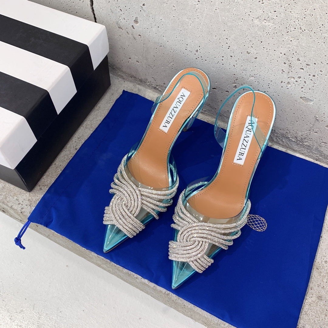 Aquazzura Golden Pineapple 22/early spring Heel 100mm A99007 Blue - 35 - View 1