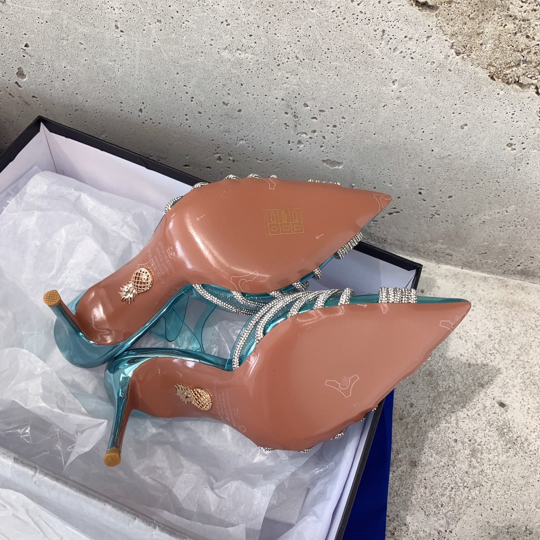 Aquazzura Golden Pineapple 22/early spring Heel 100mm A99007 Blue