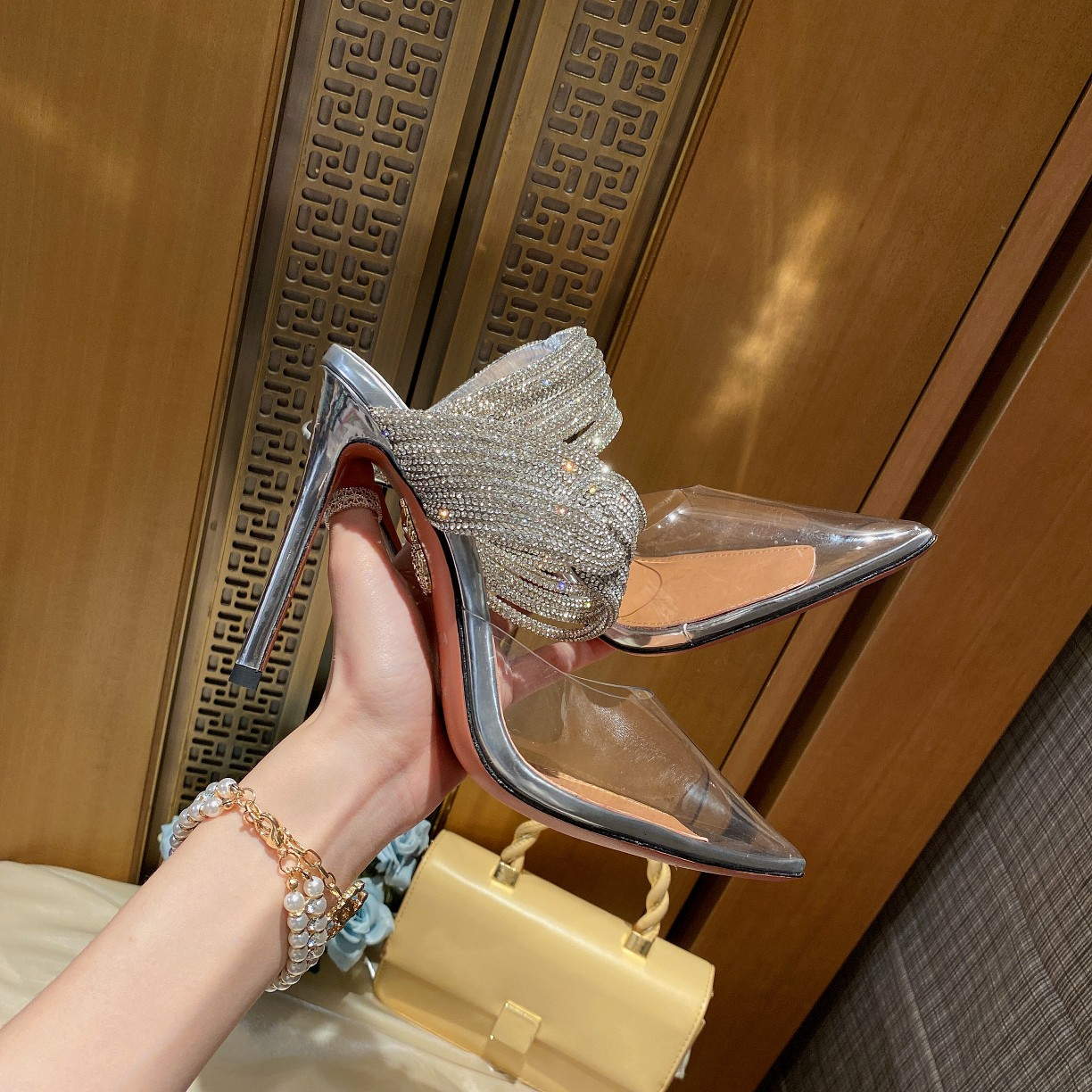 Aquazzura Golden Pineapple 22/early spring Heel 105mm A99006 Silvery