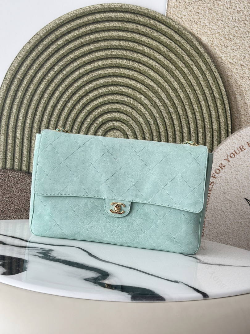 Chanel AS6234 Maxi Flap bag Suede Calfskin Green & Gold-Tone Metal