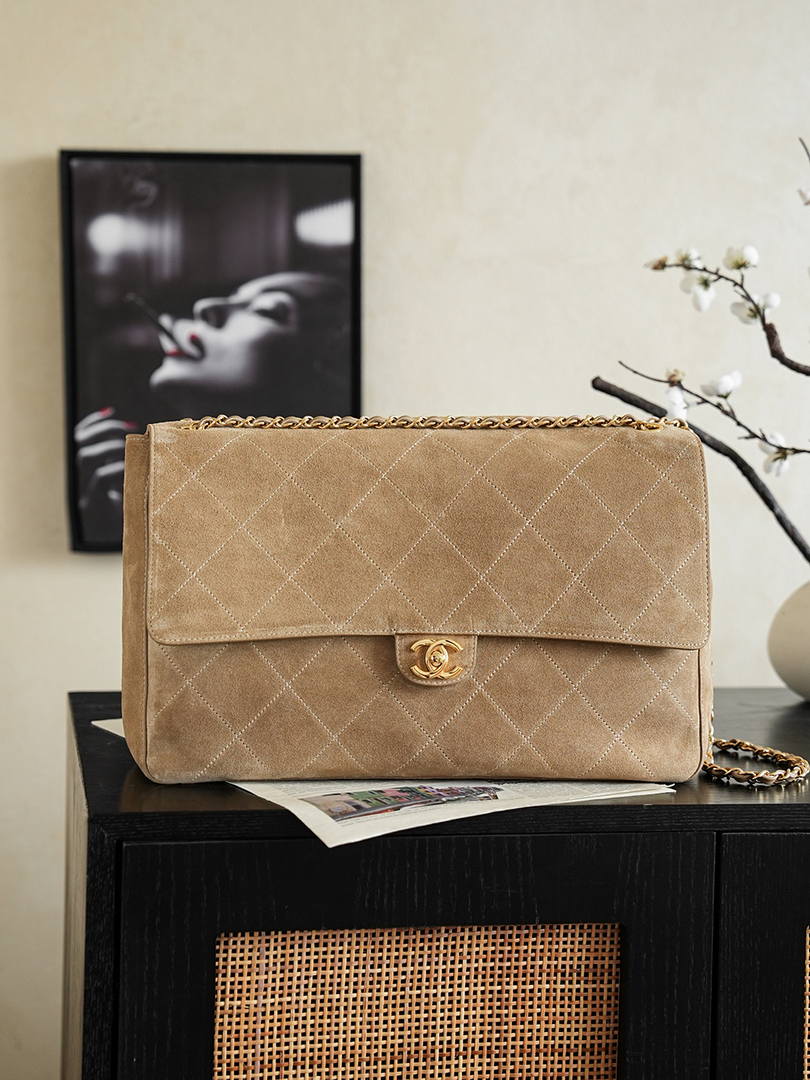 Chanel AS6234 Maxi Flap bag Suede Calfskin  Dark Beige & Gold-Tone Metal