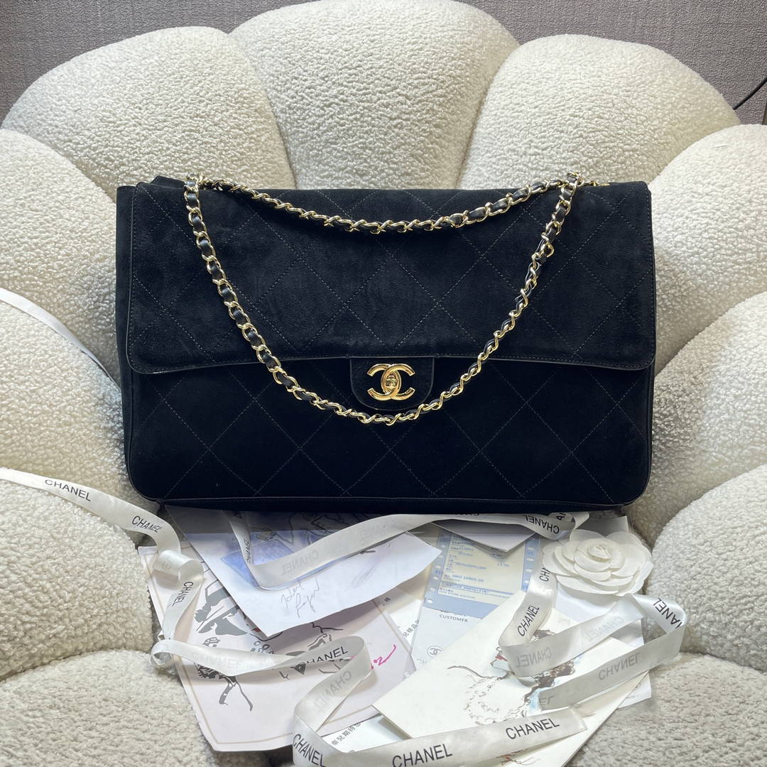 Chanel AS6234 Maxi Flap bag Suede Calfskin Black & Gold-Tone Metal