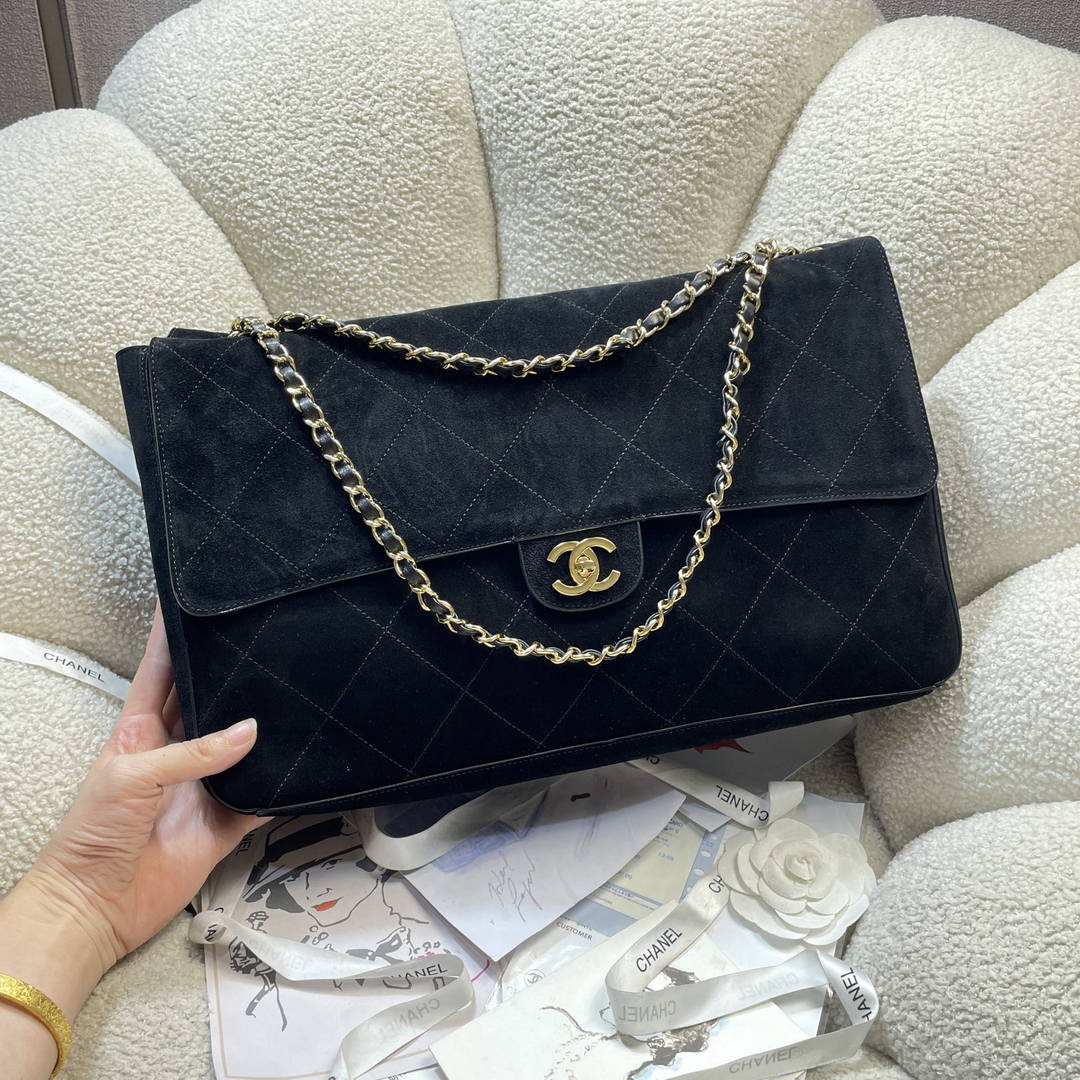 Chanel AS6234 Maxi Flap bag Suede Calfskin Black & Gold-Tone Metal