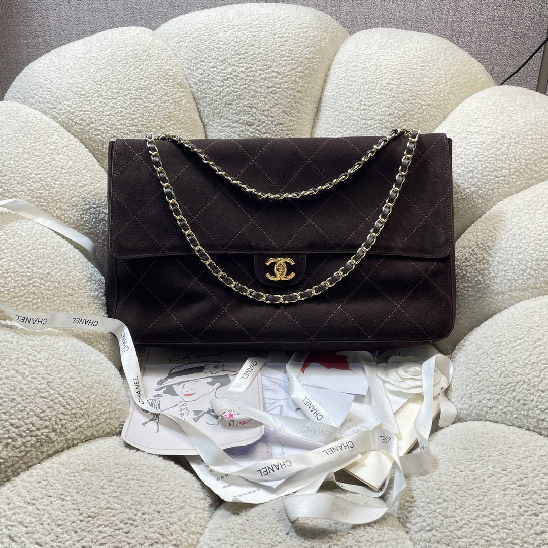 Chanel AS6234 Maxi Flap bag Suede Calfskin Dark Brown & Gold-Tone Metal