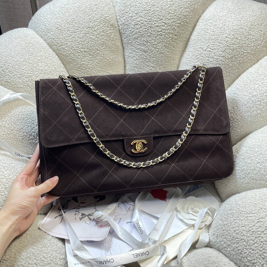 Chanel AS6234 Maxi Flap bag Suede Calfskin Dark Brown & Gold-Tone Metal