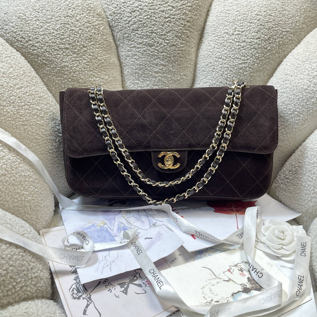 Chanel AS6281  Maxi Flap bag  Suede Calfskin & Gold-Tone Metal Dark Brown