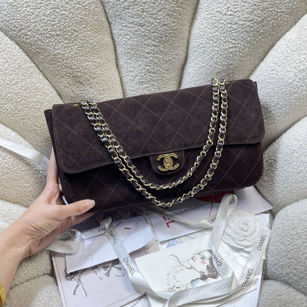 Chanel AS6281  Maxi Flap bag  Suede Calfskin & Gold-Tone Metal Dark Brown